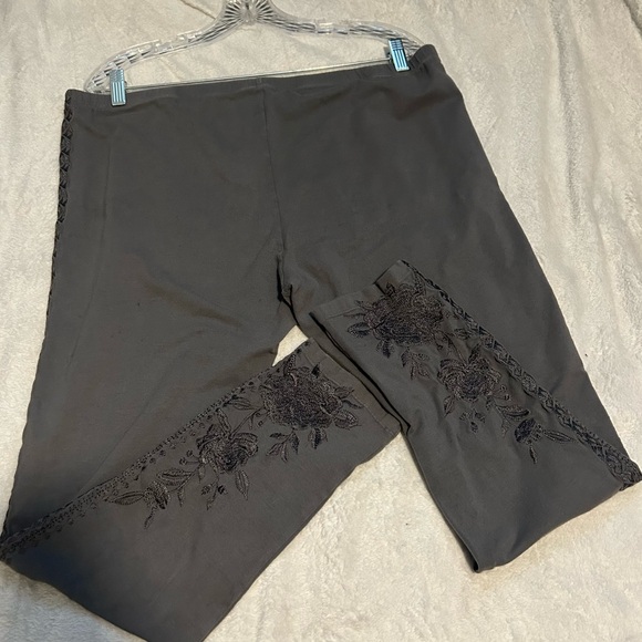 Women’s Johnny Was Gray Floral Embroidered Pants XL Boho Western Hippie - Picture 3 of 16